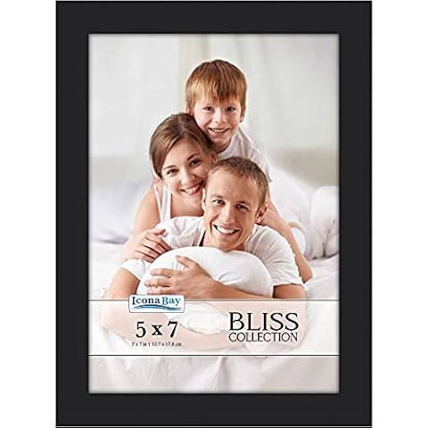 Icona Bay 5x7 Black Picture Frame, Modern Style Wood Composite Frame, Table Top or Wall Mount, Bliss Collection Cover