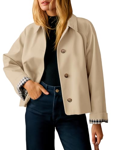 Image of Tankaneo Womens Cropped Trench Coat Lightweight Single Breasted Jacket Fall Windbreaker Fashion Outerwear