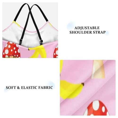 Red Mushrooms Yellow Banana Pink Swimsuits for Children Girls, Summer Beach Bathing Suit, 3-103