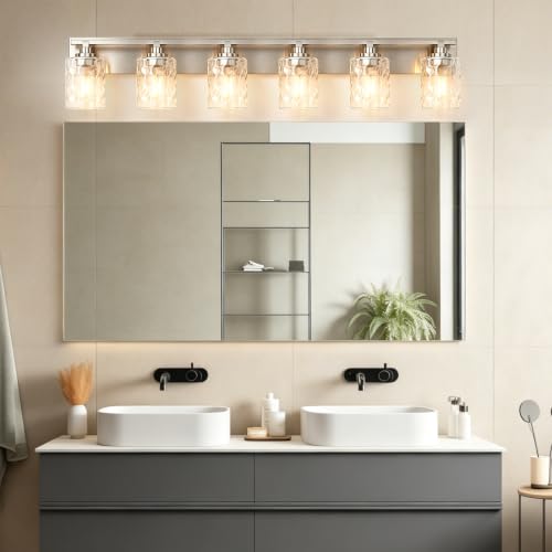 Image of Bathroom Light Fixtures,6-Light Brushed Nickel Vanity Lights Over Mirror