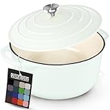 SUPERIOR HEAT RETENTION & DISTRIBUTION: Crafted from premium enameled cast iron, this 7.7-quart Dutch oven ensures exceptional heat distribution and retention, cooking your meals evenly while keeping them warm for longer. Perfect for baking breads, s...