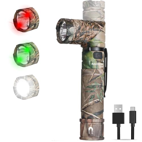 NICRON B70P LED Taschenlampe 1200 Lumen mit Rotlicht und Grünlicht, Magnet, USB Wiederaufladbare 90 Grad Drehbar Kopf IP65 Wasserfest für Outdoor...