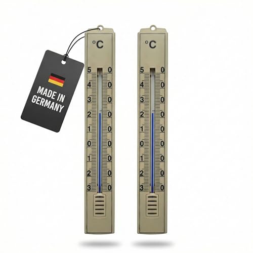 Lantelme 2 Stück Gartenthermometer Set Beige Temperaturanzeige -30C bis 50C | Analog Kunststoff Thermometer 18cm Wetterfest für Außen Innen und Garten | Außenthermometer (Beige)