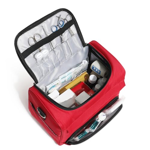 Image of Empty Red First Responder Bag On Call Trauma Bag EMT First Aid Carrier for Paramedics and Emergency Medical Supplies Kit (Red)