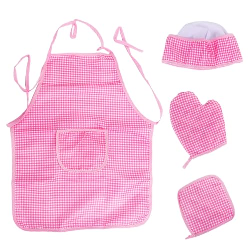 Fenteer Kids Aprons Kids Baking Chef Set Kitchen Toys Kids Chef Hat and Apron Set for Interactive Performances Painting, Pink