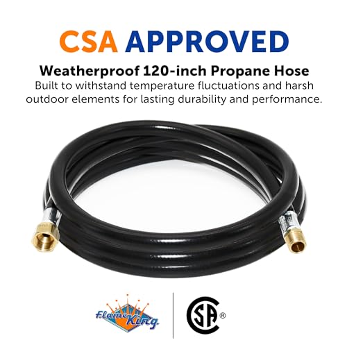 Image of Flame King 120-inch Propane Thermo Plastic Hose Assembly, 3 /8-inch ID, 3 /8-inch MPT X 1 /2-inch Female Flare, for RVs and Travel Trailers
