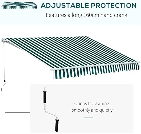 HOMCOM 3.5 x 2.5m Garden Patio Manual Awning Canopy Sun Shade Shelter with New Winding Handle - Green/White