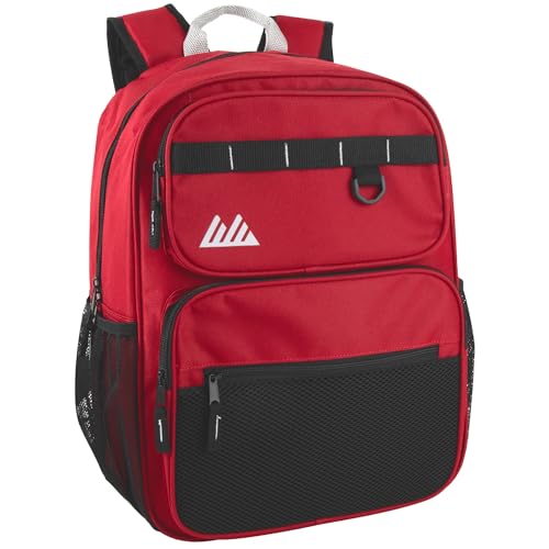 Summit Ridge Travel Backpack for Men and Women, Spacious Work Daypack with Water Bottle Pockets (Red)