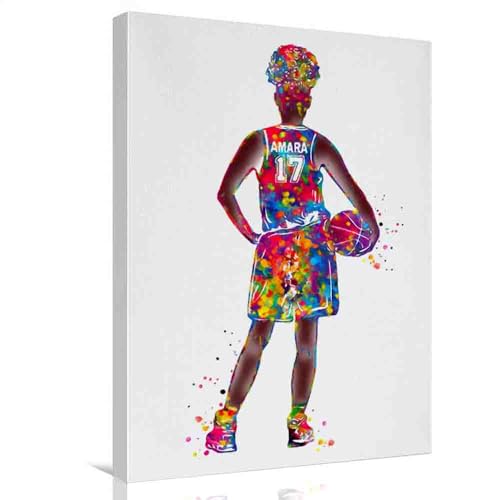 Large Framed Canvas Print,Gift Girl Basketball Afro Women