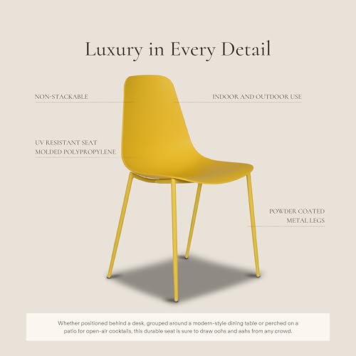 Poly & BARK Isla Modern Kitchen Chairs Set of 4 - Plastic Dining Chair with Metal Legs - Quick Assembly Simple Cafe Chairs Plastic for Indoor or Outdoor - Sunburst Yellow by POLY & BARK - Image 3
