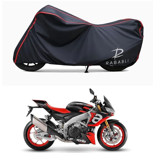 Image of Waterproof Bike Body Cover Compatible for | Aprilia Tuono 660 STD | Taffeta Fabric, Red Piping Design, Bottom Elastic Fit | Dustproof, Sun UV & Rain Protection for All Bikes
