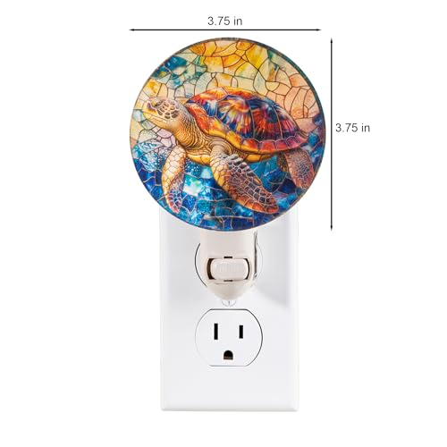 Image of Sea Turtle Night Light - Real Glass Stained Glass Styled Plug-in Wall Light for Vertical Outlets, Perfect Ocean-Themed Gift for Beach Lovers and Coastal Homes