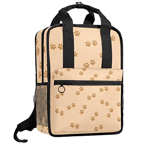 Sac à dos garçon marron clair à motif pattes pour l'école