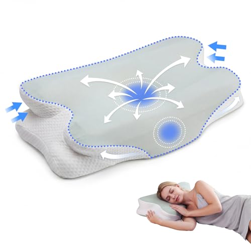 Valyrane Oreiller Cervical Ergonomique, Coussin Ergonomique Cervical, Coussin cervicales douloureuses, Oreiller Cervical 2 en 1 en Mousse à mémoire de Forme (62 x 41 x 10/8cm)