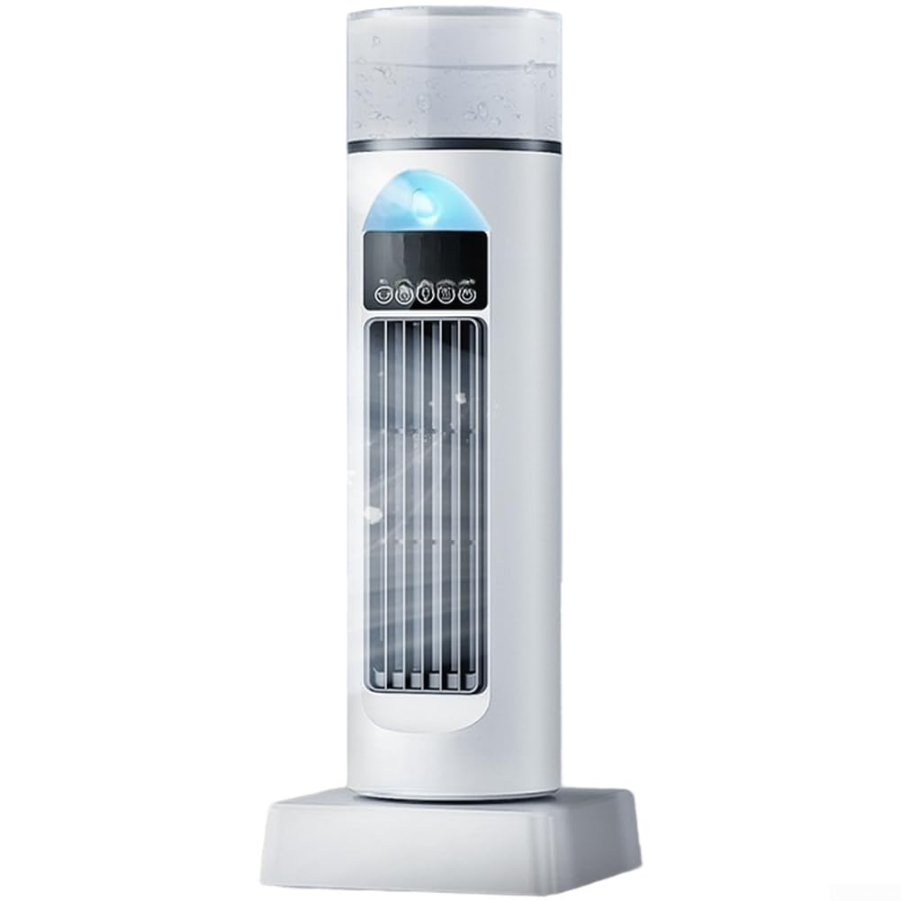 Ventilatore a torre senza lama con umidificatore a nebbia, raffreddatore d'aria USB da tavolo con telecomando, 6 velocità, oscillazione 120°, raffreddamento silenzioso per casa, ufficio, camera da