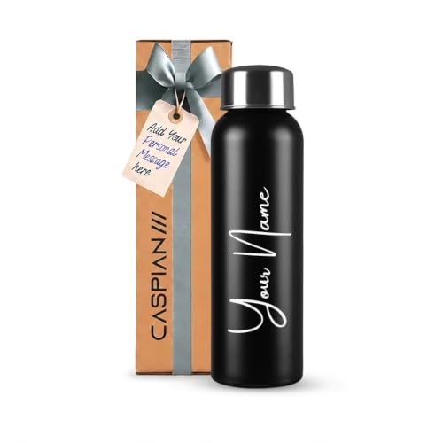 Image of Caspian Aqualim Customised Stainless Steel Water Bottle 750ML,M-Black with Logo Print-Personalised Water Bottle with Your Name Print for Kids Boys Girls School Office Gym-Perfect for Corporate Gifting