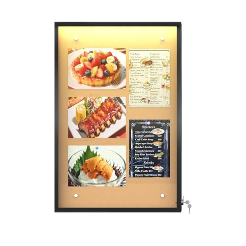 MESAILUP 24X36 Enclosed Bulletin Board with LED Lights IP65 Waterproof Notice Board Outdoor UV-Resistant Jersey Frame Display Case Lockable Cork Shadow Box Bulletin Board for School Sport Shirt