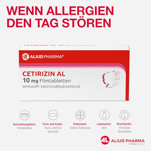 AL Aliud Pharma ALIUD PHARMA Cetirizin AL 10 mg, 100 Tabletten: Antiallergikum zur symptomatischen Behandlung bei allergischer Rhinitis - Verwendungsansicht 7 | TV | Video | Foto