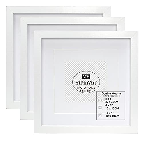 Set di 3 cornici portafoto quadrate bianche, 20 x