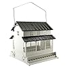 Woodlink Steel Hanging Mount Backyard Farmhouse Squirrel Resistant Wild Bird House Feeder with 10.5 Quarts Seed Feeding Capacity, Black and White