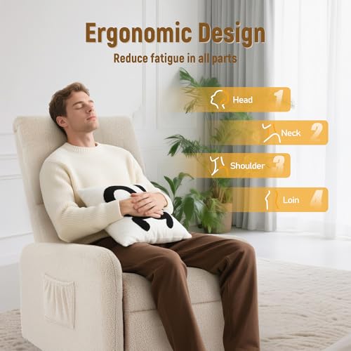 Image of Korser Recliner Chair, Nursery Rocker Chair with Side Pockets, Small Recliners for Small Spaces, Swivel Rocker Recliner Chair for Adults, Sherpa Swivel Accent Chairs for Living Room, Nursing