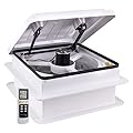 RecPro RV Roof Vent Fan Vento Deluxe 10 Speed with Rain Sensor | 12V | Remote Control | Garnish Ring Included (White)