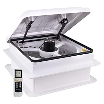 RecPro RV Roof Vent Fan Vento Deluxe 10 Speed with Rain Sensor | 12V | Remote Control | Garnish Ring Included (White)