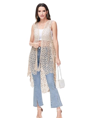 Anna-Kaci YBA0644BRN Boho Crochet Long Vest Top thumb #4