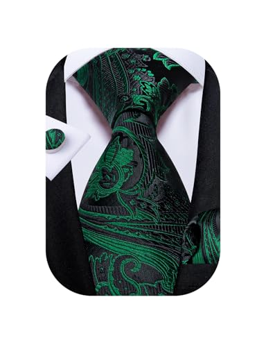 Image of DiBanGu Mens Paisley Tie Set Silk Woven Jacquard Necktie and Pocket Square Cufflinks Gift Set for Wedding Bussiness