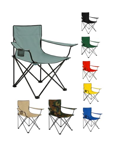 Jardin202 - Silla de Camping Plegable de Acero con Reposabrazos y Funda con Asas- 80x80x50 cm, Resistente al Agua - Ideal para Exterior | Unidad (Gris)