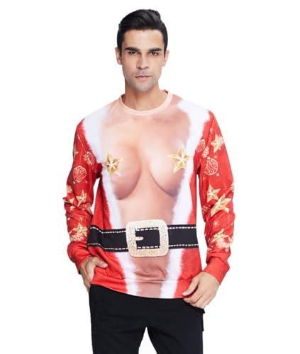 Idgreatim Unisex Ugly Christmas Crewneck Sweatshirt Novelty 3D Graphic Long Sleeve Sweater Shirt