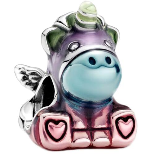 ZURWTCH Fit Women Bracelet Necklaces Fashion Gifts 925 Sterling Silver DIY Jewelry (Colourful Rainbow Bruno the Unicorn Charm)