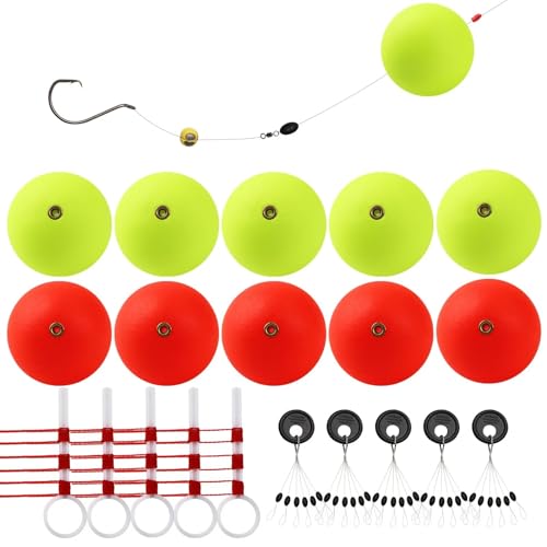 Dovesun 20pcs Slip Fishing Bobber Fishing Float Slip Fishing Rig Rubber Bobber Stoppers for Crappie Panfish Walleyes Trout Bass Fishing 1.18in (30mm) Red-Yellow