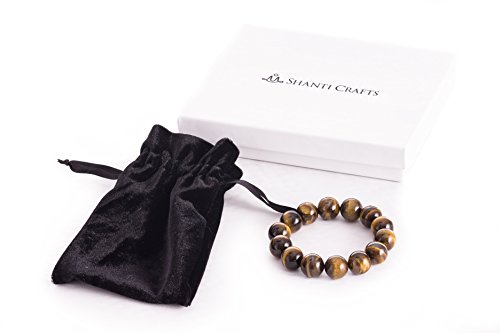 Om Shanti Crafts Tiger Stone Stretch Bracelet Tiger Beads Bracelet, Wear For Good Luck And Protection, 14Mm Beads, Unisex (Fits 5"-7" Wrist) Yellow #TOP6