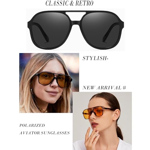 Image of Onrtry Retro Polarized Aviator Sunglasses for Women Men Classic 70s Vintage Trendy Square Sun Glasses Shades