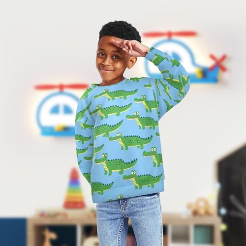 JUNZAN Green Crocodiles Blue Kids Girls Hooded Sweatshirt Fleece Tops Clothing Shirts Party 4T4