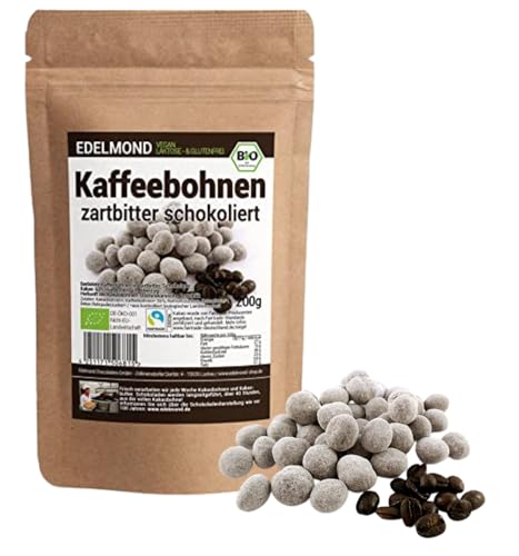 Kaffeebohnen in Zartbitter - Schokolade, Bio/Mit besonders viel Kaffee/Vegan mit Fair-Trade Kakao von Edelmond (200g)