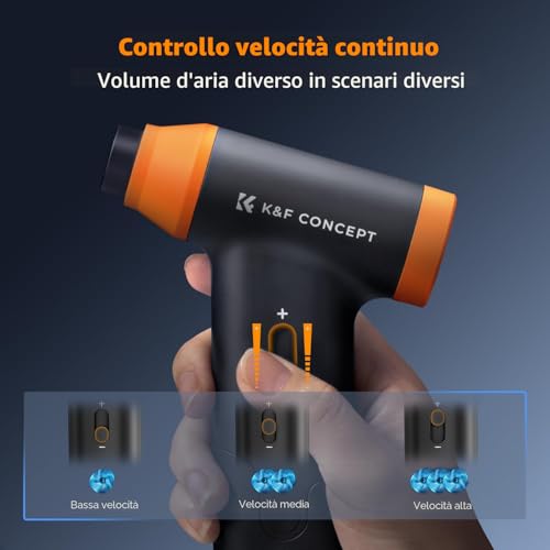 K&F Concept 2 In 1 Soffiatore Aspiratore 150000RPM, Aria Compressa Elettrico 5000Mah, Air Duster Spolverino Motore Brushless, Per Fotocamera, Auto, Pc, Tastiera, All'aperto, Casa - 5