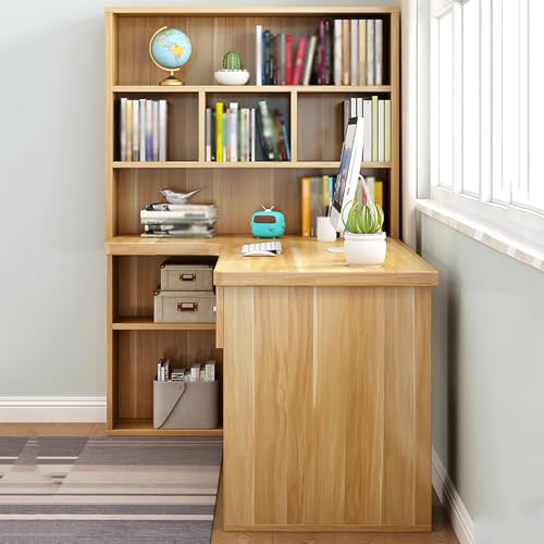 Computertisch aus Holz mit Schubladen und Regalen, platzsparender Schreib- und Gaming-Arbeitsplatz, stilvoller Bürotisch (119,4 x 61 x 160 cm) – perfekt für Zuhause und Büro, Rosa