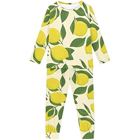 Woisttop Long Sleeve Pyjamas Set Girl Lemon Pattern Comfy Adorable Cosy Lounge Set 2 Pcs Nightwear Outfit for Spring/Winter Kids Clothes,5-6 Years Cover