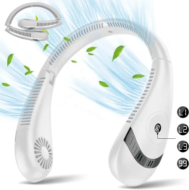 Mini Portable Neck Fan, Rechargeable 5000mAh Foldable, Bladeless USB-Powered Hands-Free Fan 360 degrees Airflow, 3 Speeds Adjustment