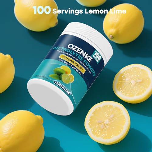 OZENKE 100 Servings Electrolytes Powder Sugar Free Hydration Powder, Electrolyte Powder No Sugar, Lemon Lime Flavor Electrolytes Drink Mix Supplement for Rapid Hydration, Low Sodium, 0 Calorie