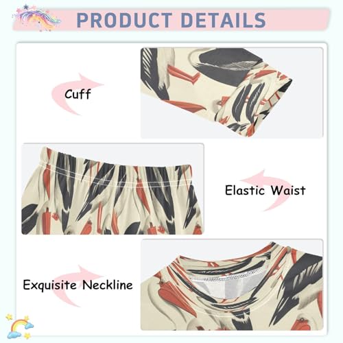 Pajama Sets Long Sleeve Stork Pattern Print Design Soft Comfy Sleepwear 2 Piece PJS 3-8T4