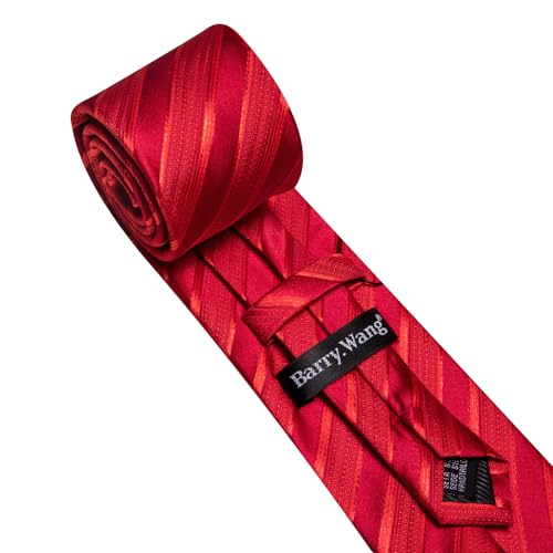Image of Barry.Wang Tie Sets for Men Silk Stripe Necktie Woven Checkered Handkerchief Cufflinks Formal Business Wedding