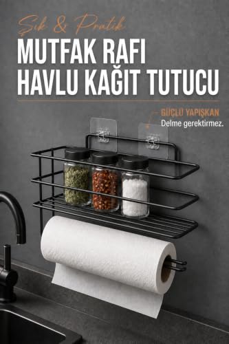 Yapışkanlı Çok Amaçlı Mutfak Rafı - Kağıt Havlu Tutucu - Baharatlık - Delme Gerektirmez Tek Parça Metal Düzenleyici 717975