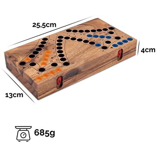 LOGOPLAY Tock für 4 Spieler - Gesellschaftsspiel mit Spielkarten - Brettspiel aus Holz mit zusammenklappbarem Spielbrett