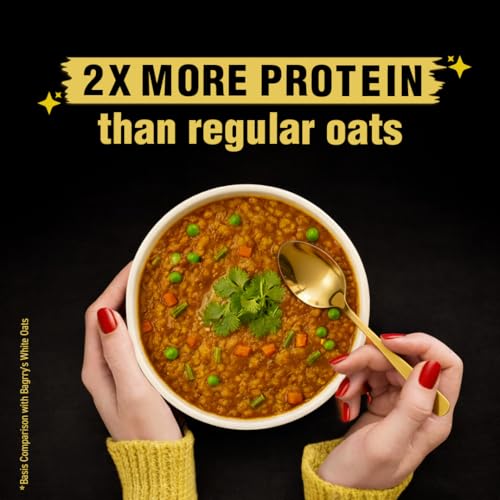 Image of Bagrry's High Protein Masala Oats 400g | 25g Plant Protein | Tangy Masala Flavour | Instant Savoury Oats | Wholegrain Breakfast Cereal with Real Veggies & Herbs | Protein Oats for Gym & Weight Management | No Palm Oil, No MSG, No Added Preservatives | Ready in 3 Minutes