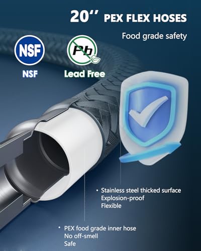 Image of Replacement 304 Stainless Steel Sensor Valve Kit for Instant Hot Water Recirculating Pump System Includes a Bridge Valve, 2x20-Inch PEX Supply Lines Compatible With 500800, 500805