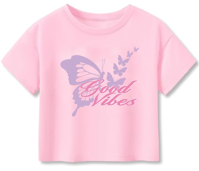 Image of Little Girls Crop Tops Cool Summer T-Shirt Crewneck Short Sleeve Fashion Tee Size 6-14