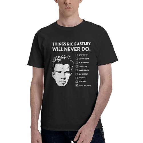 RWSFGW678 Rick Music Astley Shirts Men's T-Shirt Short Sleeve Tee Fashion Soft Cotton Tops Casual Tee Shirt Black X-Large